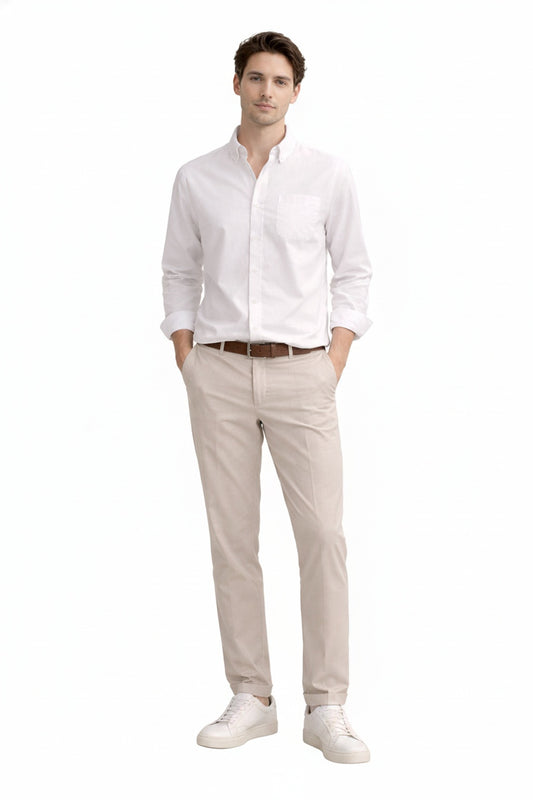 Heren Overhemd Lange Mouw met Button-down Kraag en Borstzak