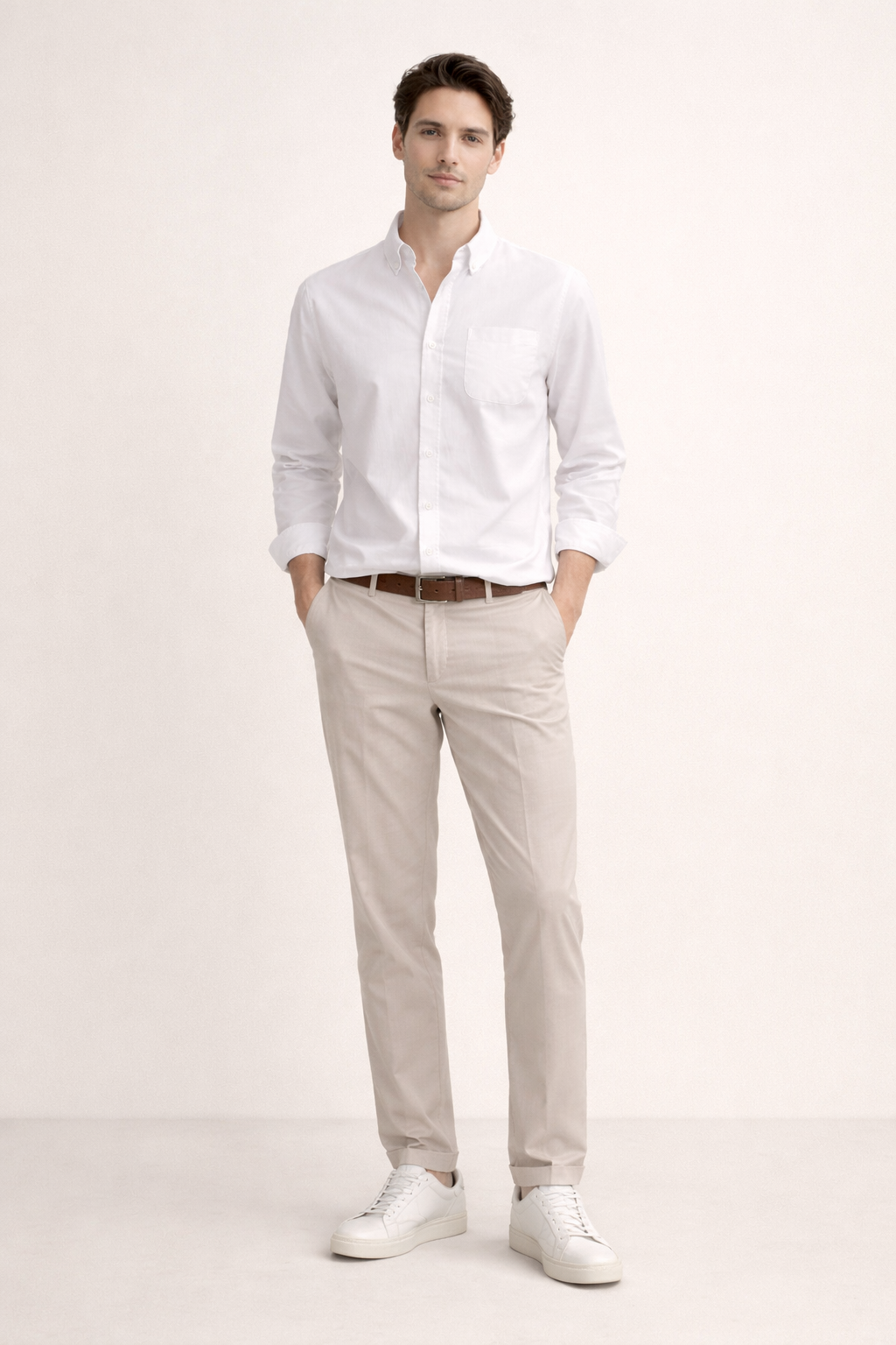 Heren Overhemd Lange Mouw met Button-down Kraag en Borstzak