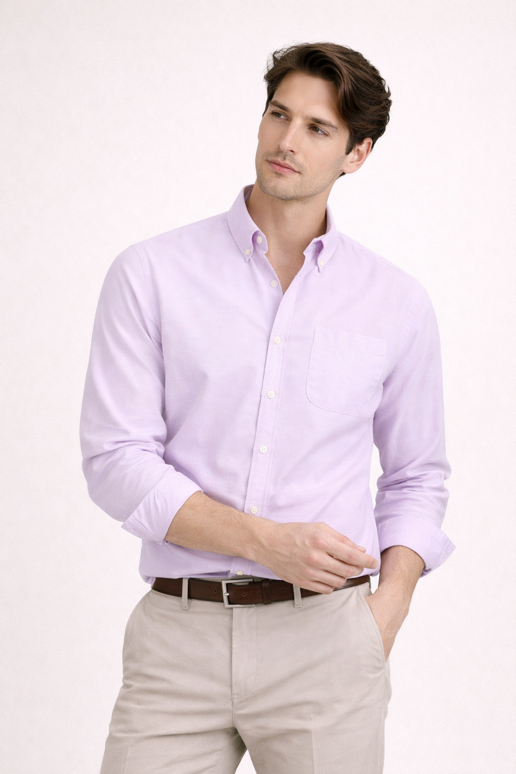 Heren Overhemd Lange Mouw met Button-down Kraag en Borstzak