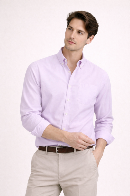 Heren Overhemd Lange Mouw met Button-down Kraag en Borstzak