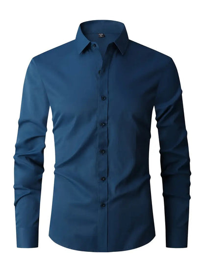 Heren Overhemd Lange Mouw met Klassieke Kraag en Slim Fit Donkerblauw