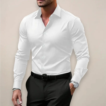 Heren Overhemd Lange Mouw met Klassieke Kraag en Slim Fit Wit