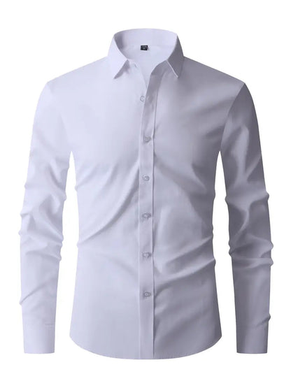 Heren Overhemd Lange Mouw met Klassieke Kraag en Slim Fit Wit