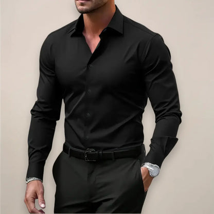 Heren Overhemd Lange Mouw met Klassieke Kraag en Slim Fit Zwart