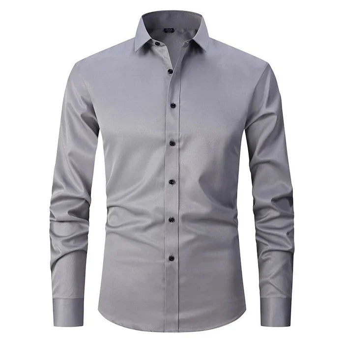 Heren Overhemd Lange Mouw met Puntkraag en Knoopsluiting Slim Fit Grijs