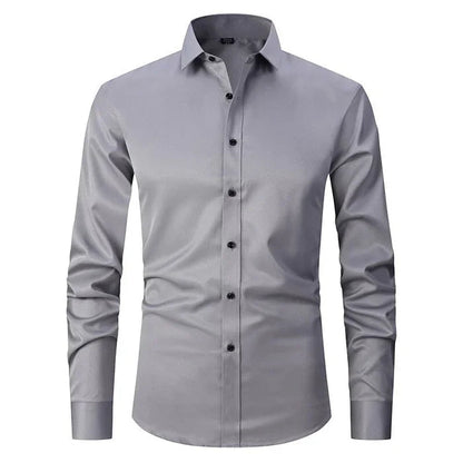 Heren Overhemd Lange Mouw met Puntkraag en Knoopsluiting Slim Fit Grijs