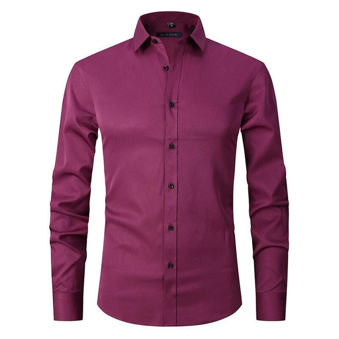 Heren Overhemd Lange Mouw met Puntkraag en Knoopsluiting Slim Fit Bordeauxrood