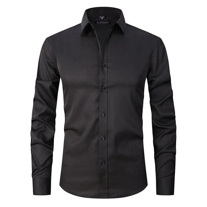 Heren Overhemd Lange Mouw met Puntkraag en Knoopsluiting Slim Fit Zwart