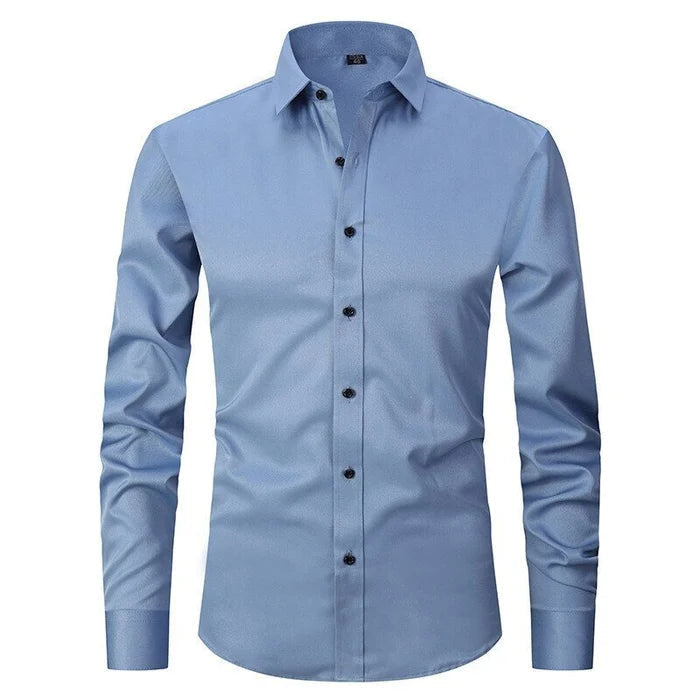 Heren Overhemd Lange Mouw met Puntkraag en Knoopsluiting Slim Fit Lichtblauw