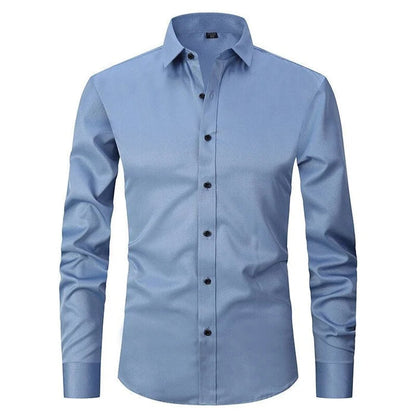 Heren Overhemd Lange Mouw met Puntkraag en Knoopsluiting Slim Fit Lichtblauw