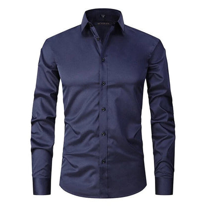 Heren Overhemd Lange Mouw met Puntkraag en Knoopsluiting Slim Fit Marineblauw
