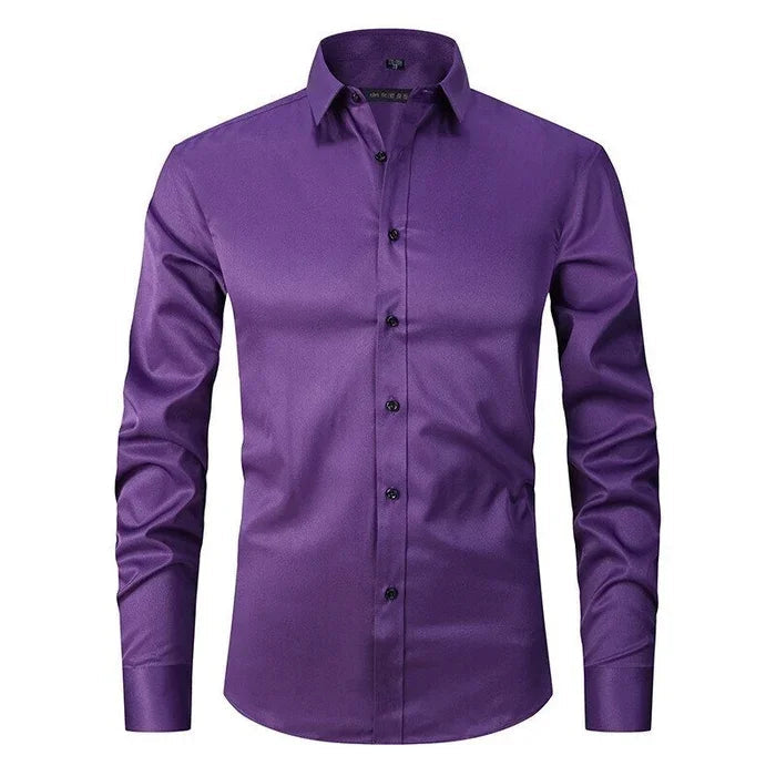 Heren Overhemd Lange Mouw met Puntkraag en Knoopsluiting Slim Fit Paars