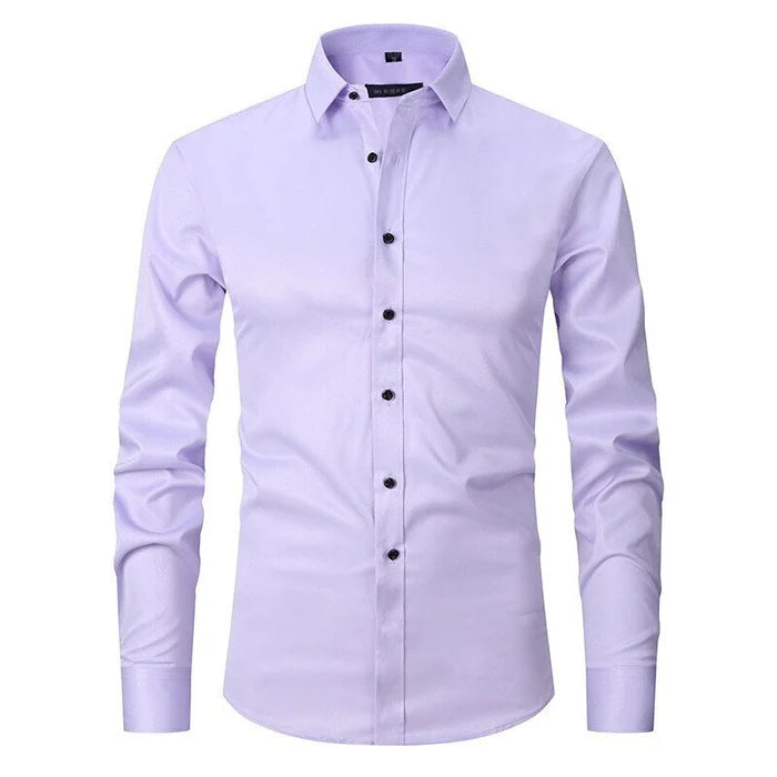 Heren Overhemd Lange Mouw met Puntkraag en Knoopsluiting Slim Fit Lichtpaars