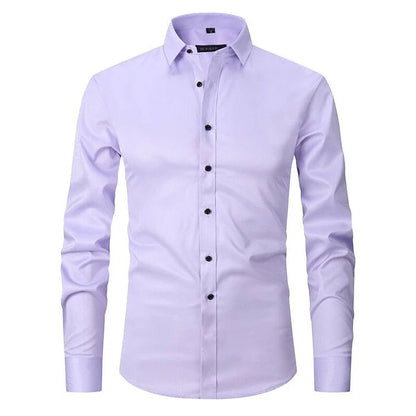 Heren Overhemd Lange Mouw met Puntkraag en Knoopsluiting Slim Fit Lichtpaars