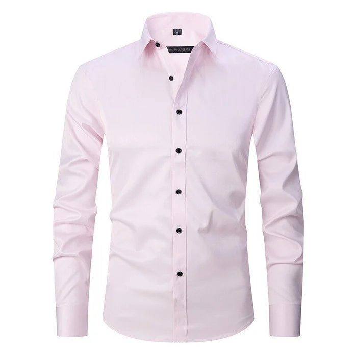 Heren Overhemd Lange Mouw met Puntkraag en Knoopsluiting Slim Fit Roze