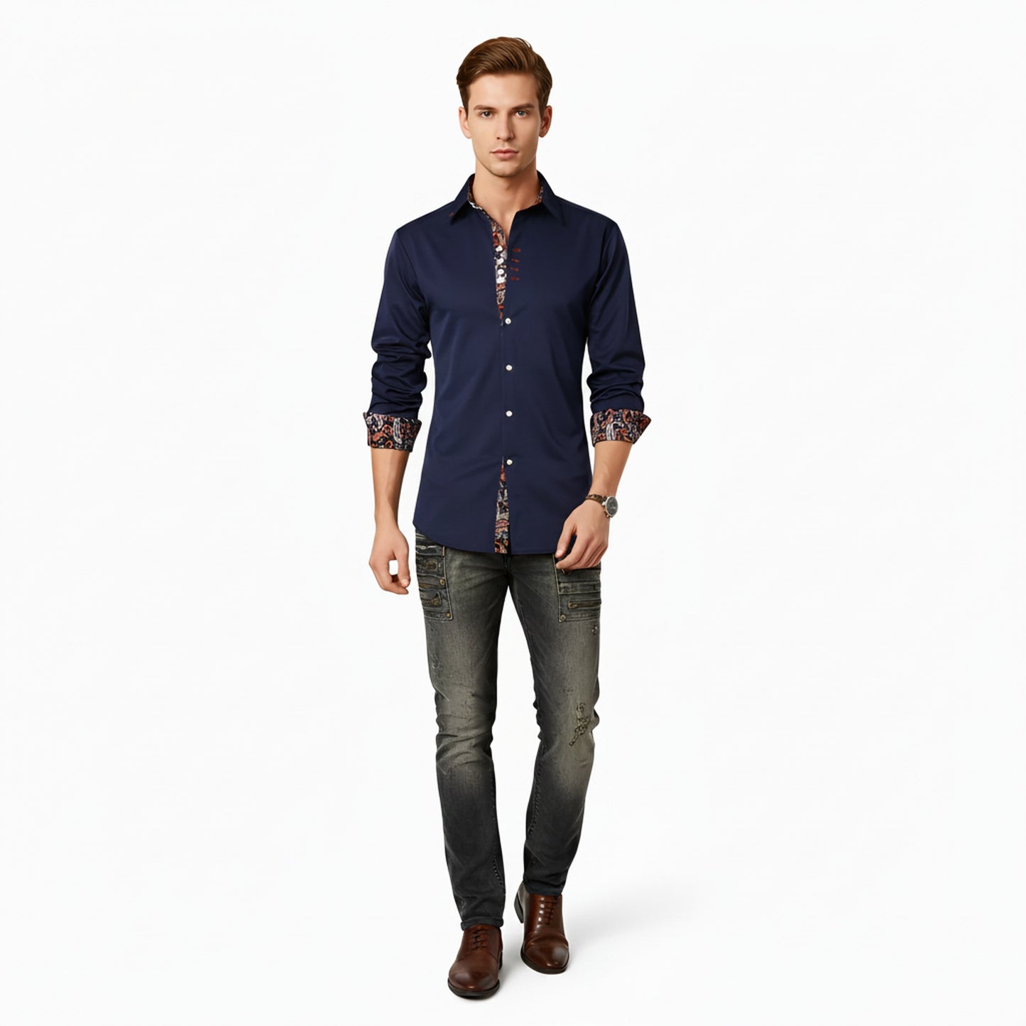 Heren Overhemd Slim Fit met Lange Mouw en Geprinte Details