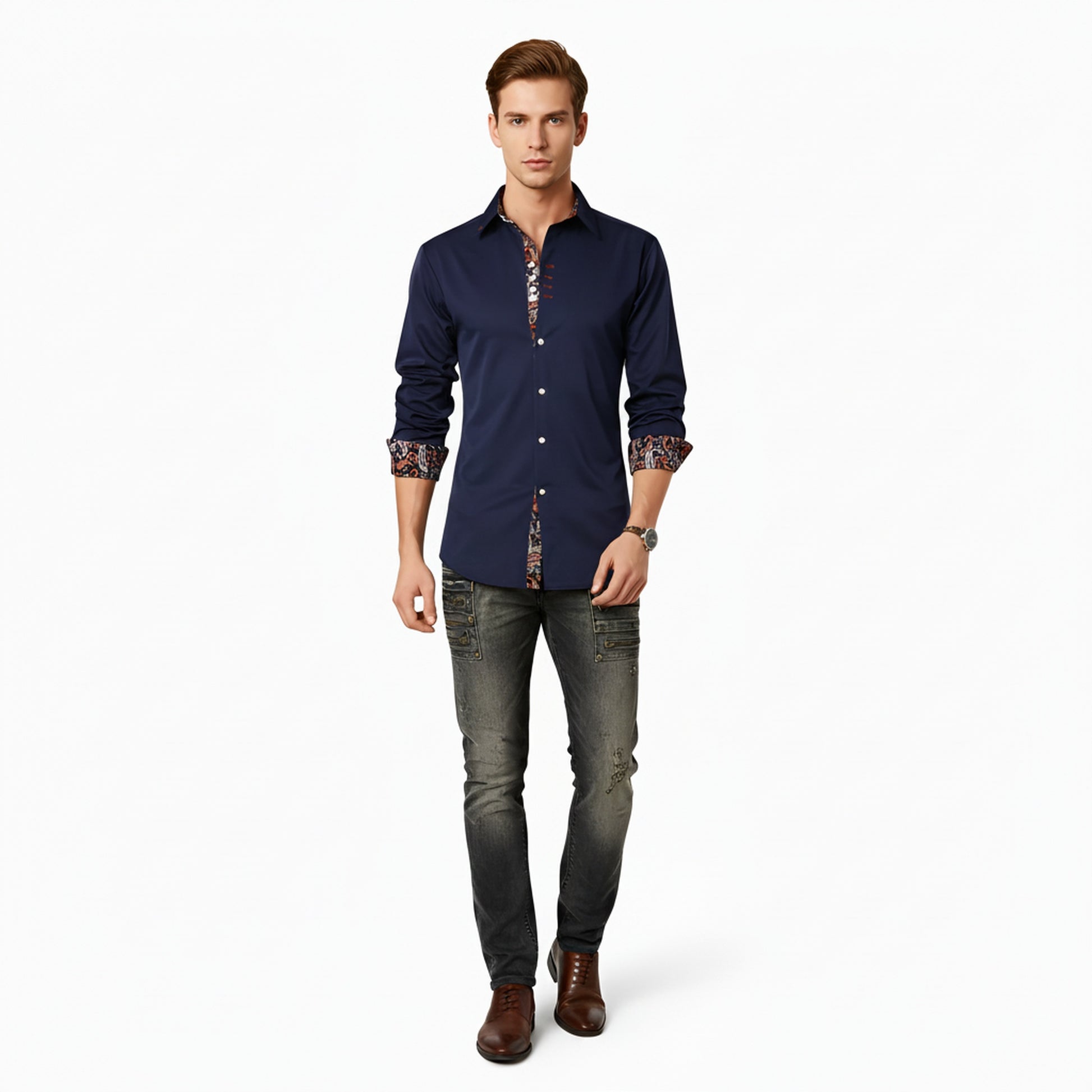 Heren Overhemd Slim Fit met Lange Mouw en Geprinte Details