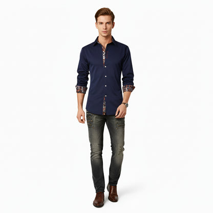 Heren Overhemd Slim Fit met Lange Mouw en Geprinte Details