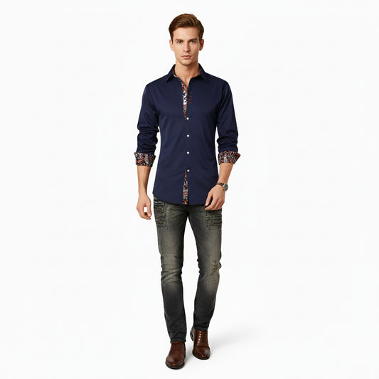 Heren Overhemd Slim Fit met Lange Mouw en Geprinte Details