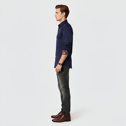 Heren Overhemd Slim Fit met Lange Mouw en Geprinte Details