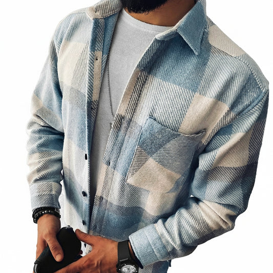Heren Overshirt Geruit met Lange Mouwen en Borstzak