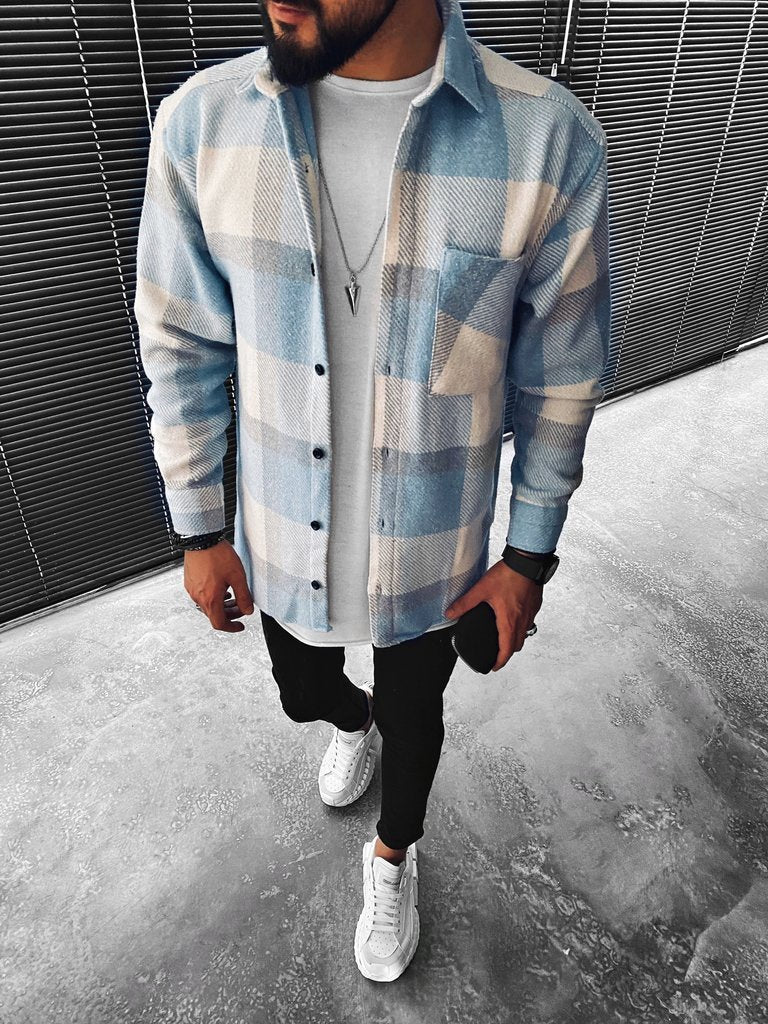 Heren Overshirt Geruit met Lange Mouwen en Borstzak