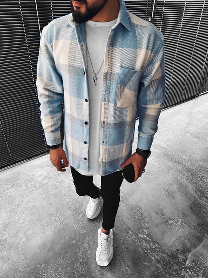 Heren Overshirt Geruit met Lange Mouwen en Borstzak