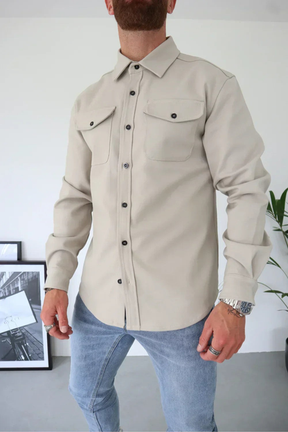 Heren Overshirt Lange Mouw met Borstzakken en Klassieke Kraag