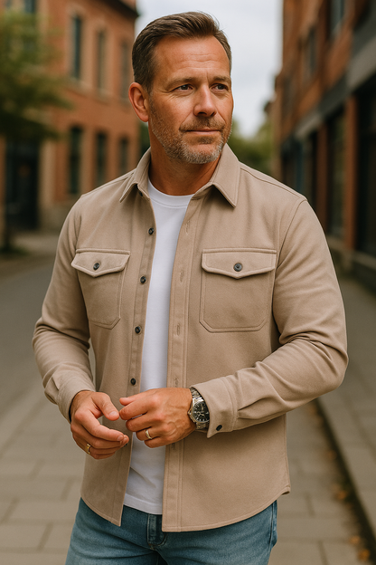 Heren Overshirt Lange Mouw met Borstzakken en Knoopsluiting