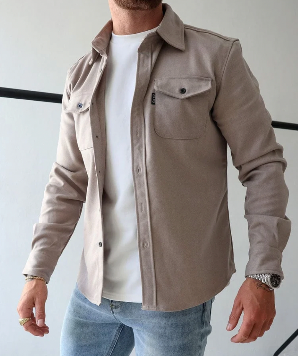 Heren Overshirt Lange Mouw met Borstzakken en Knoopsluiting