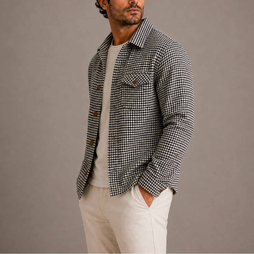 Heren Overshirt met Pied-de-poule Motief en Borstzak