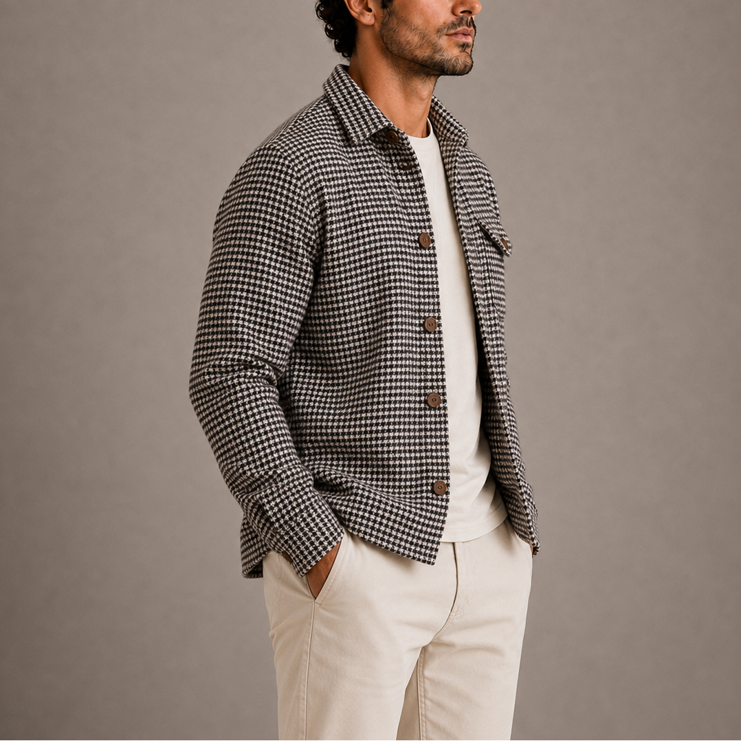 Heren Overshirt met Pied-de-poule Motief en Borstzak