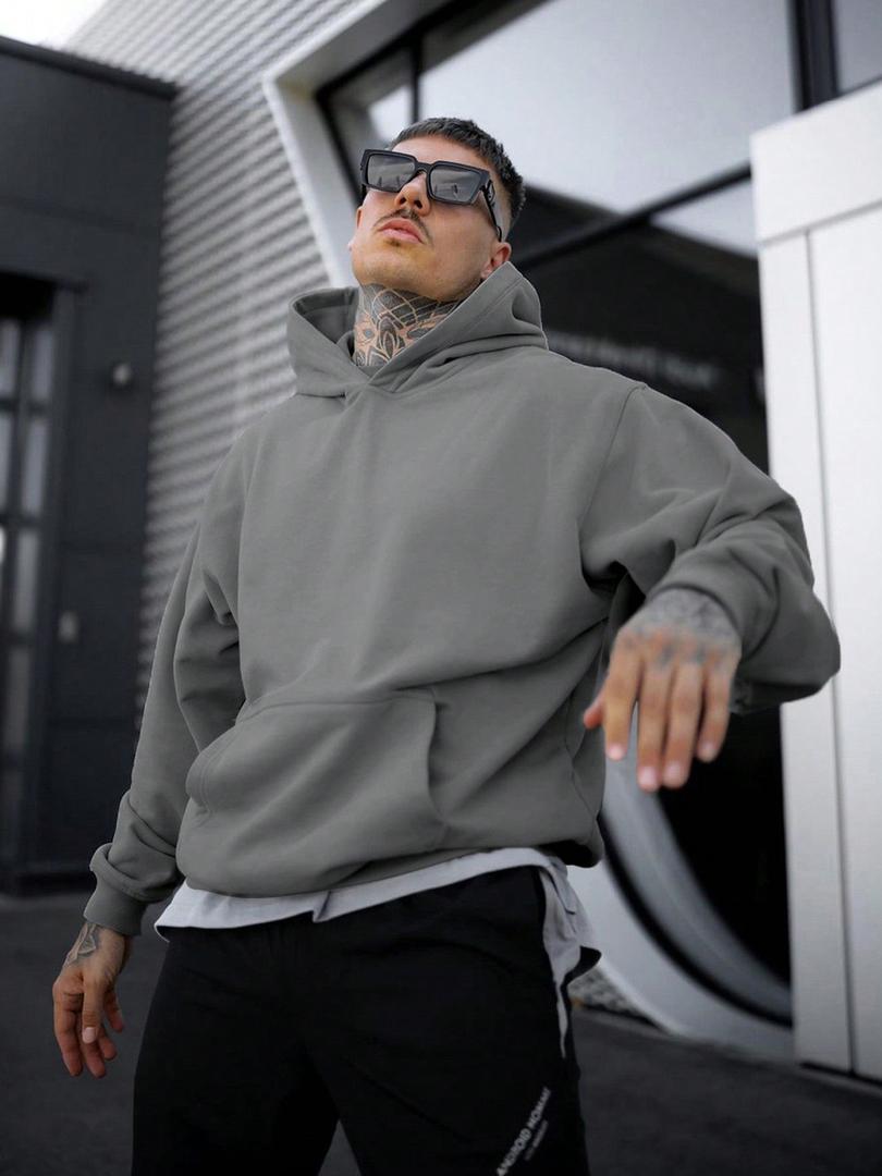 Heren Oversized Hoodie met Capuchon en Kangoeroezak Donkergrijs
