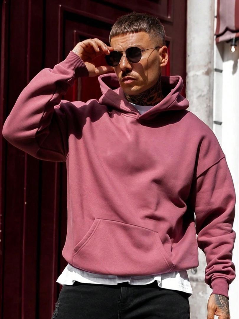 Heren Oversized Hoodie met Capuchon en Kangoeroezak Donkerroze
