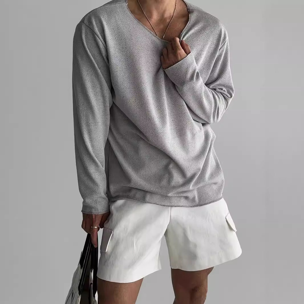 Heren Oversized Sweater met Ronde Hals en Ruwe Zoom