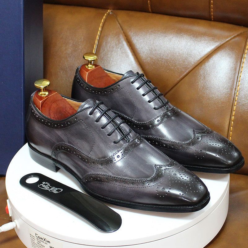 Heren Oxford Schoenen met Wingtip Brogue Details Grijs
