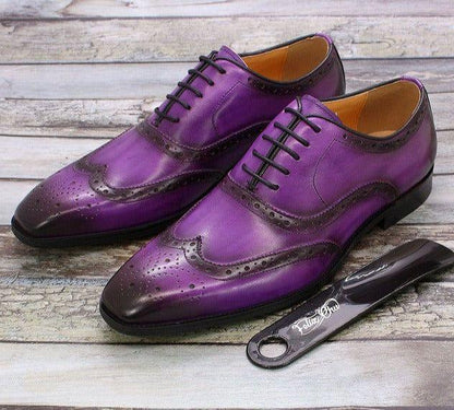Heren Oxford Schoenen met Wingtip Brogue Details Lila