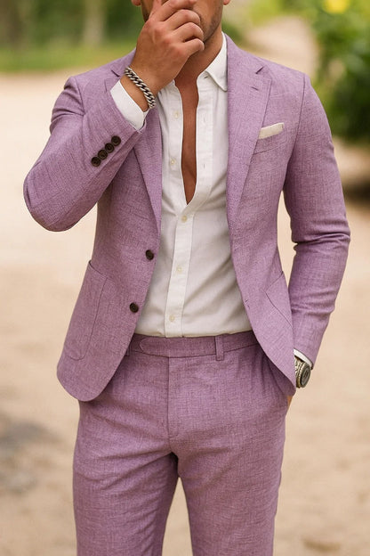 Heren Pak Tweedelig met Enkelrij Blazer en Broek Slim Fit Lila