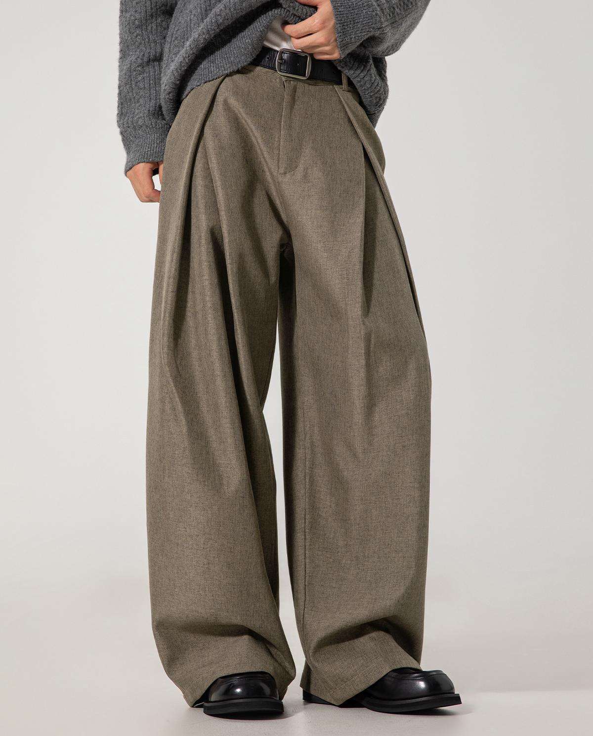 Heren Pantalon met Hoge Taille, Dubbele Plooien en Wide Leg
