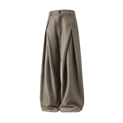Heren Pantalon met Hoge Taille, Dubbele Plooien en Wide Leg