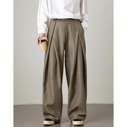 Heren Pantalon met Hoge Taille, Dubbele Plooien en Wide Leg