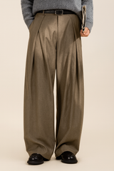 Heren Pantalon met Hoge Taille, Dubbele Plooien en Wide Leg