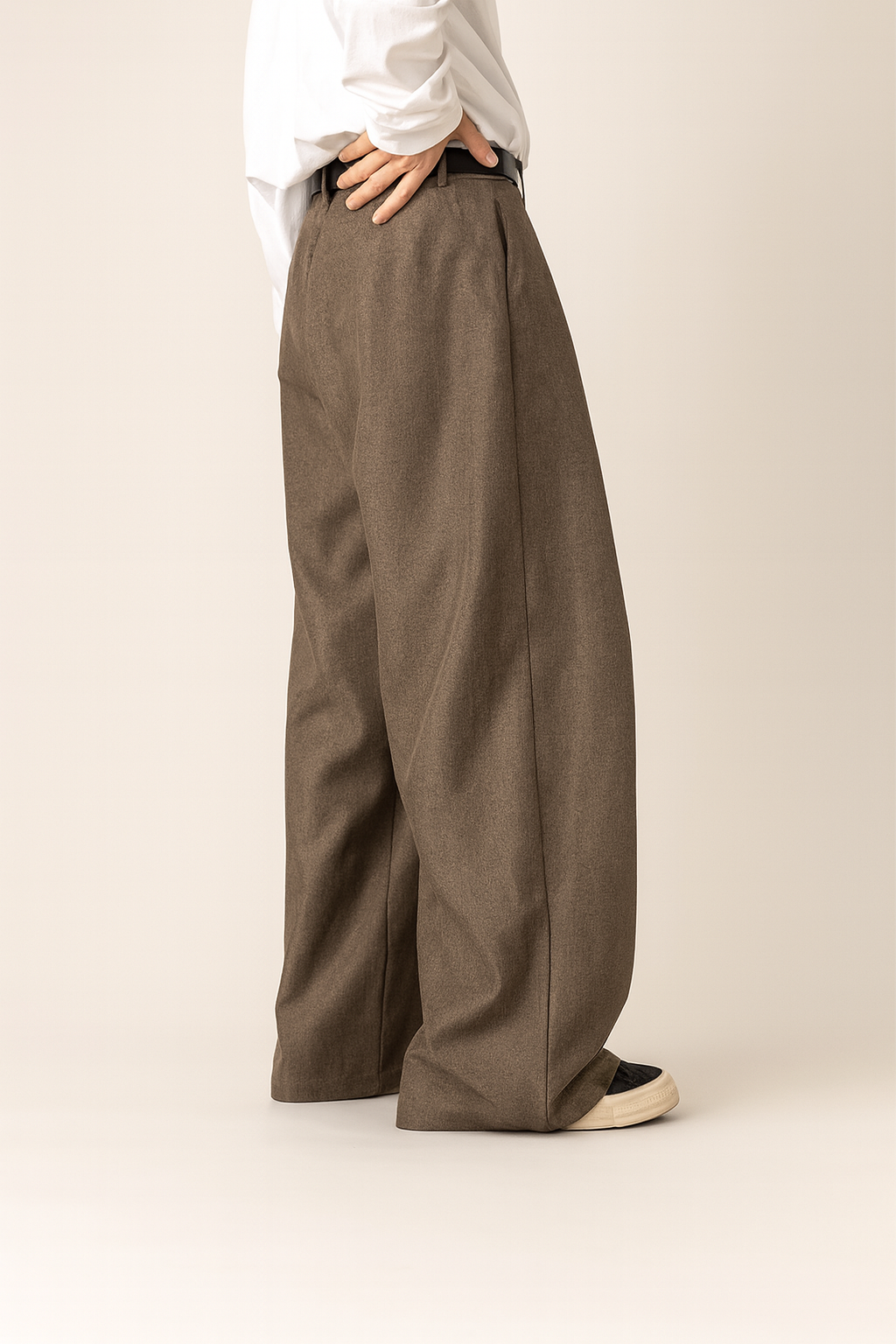 Heren Pantalon met Hoge Taille, Dubbele Plooien en Wide Leg