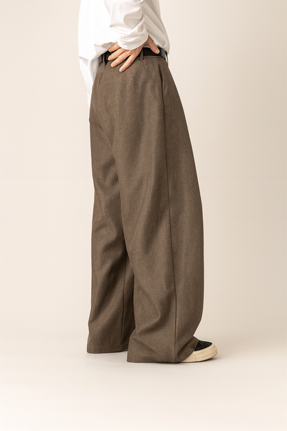 Heren Pantalon met Hoge Taille, Dubbele Plooien en Wide Leg
