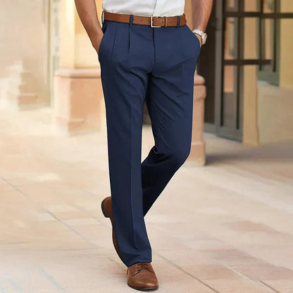 Heren Pantalon met Plooi en Steekzakken, Regular Fit Donkerblauw