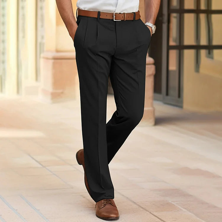 Heren Pantalon met Plooi en Steekzakken, Regular Fit Zwart
