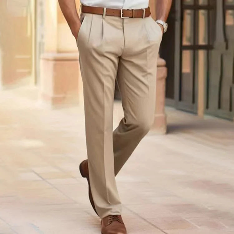 Heren Pantalon met Plooi en Steekzakken, Regular Fit Beige