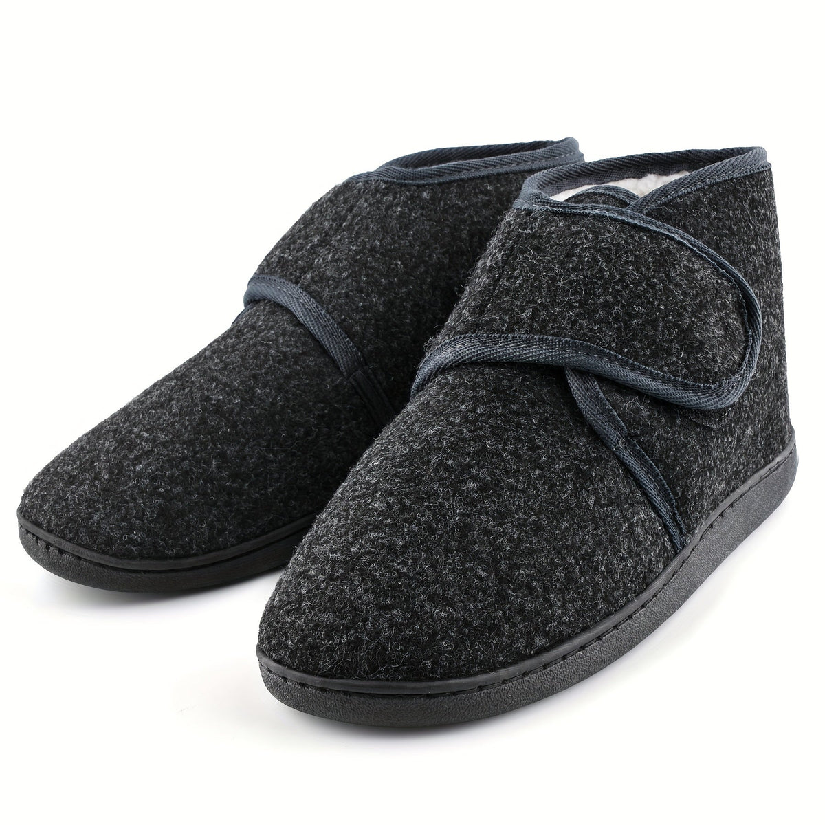Heren Pantoffels met Klittenbandsluiting en Hoge Enkelband Donkergrijs