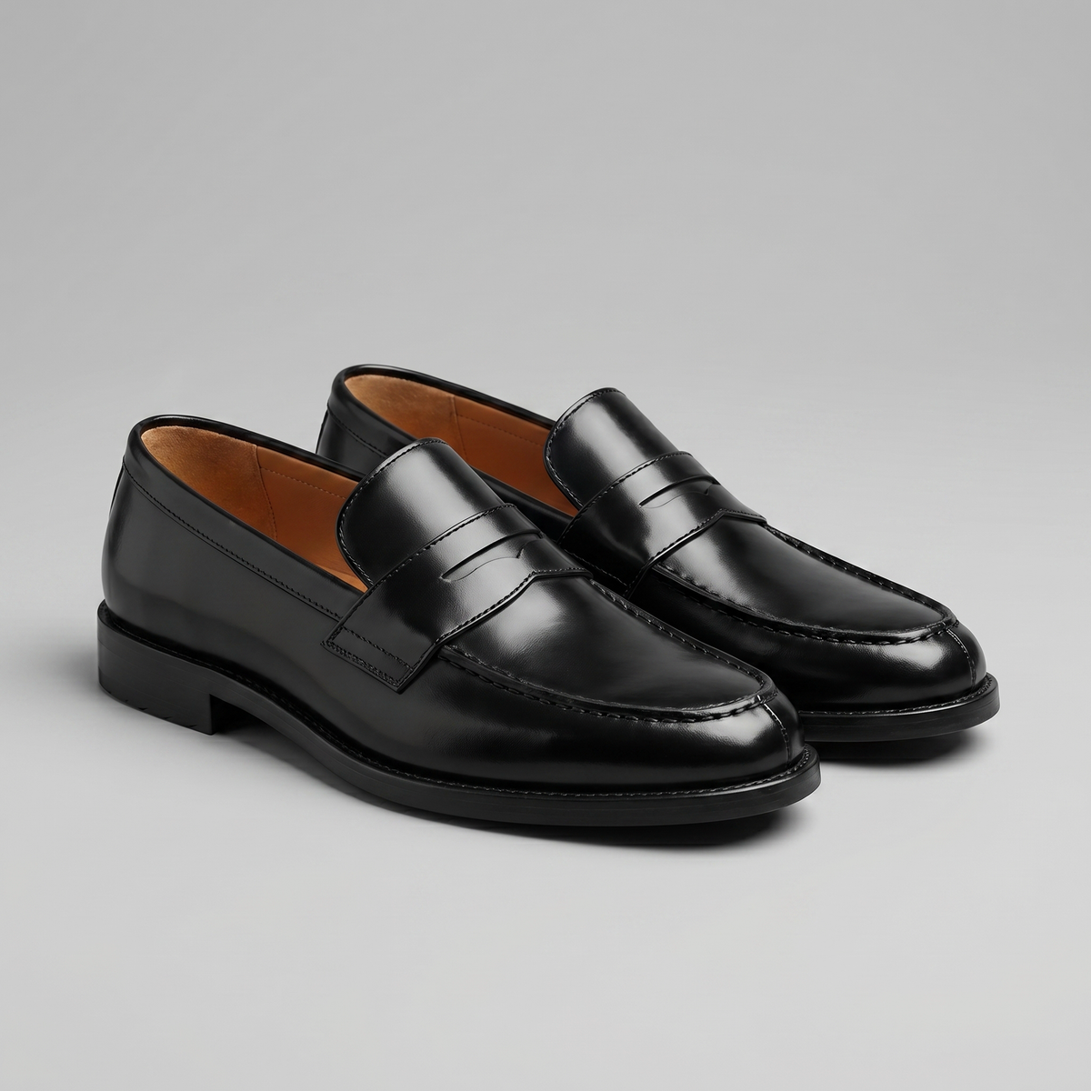 Heren Penny Loafers Slip-on met Ronde Neus en Lage Hak Zwart