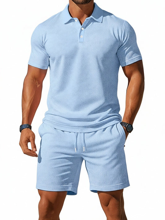 Heren Polo en Shorts Set met Polokraag, Knoopsluiting en Trekkoord